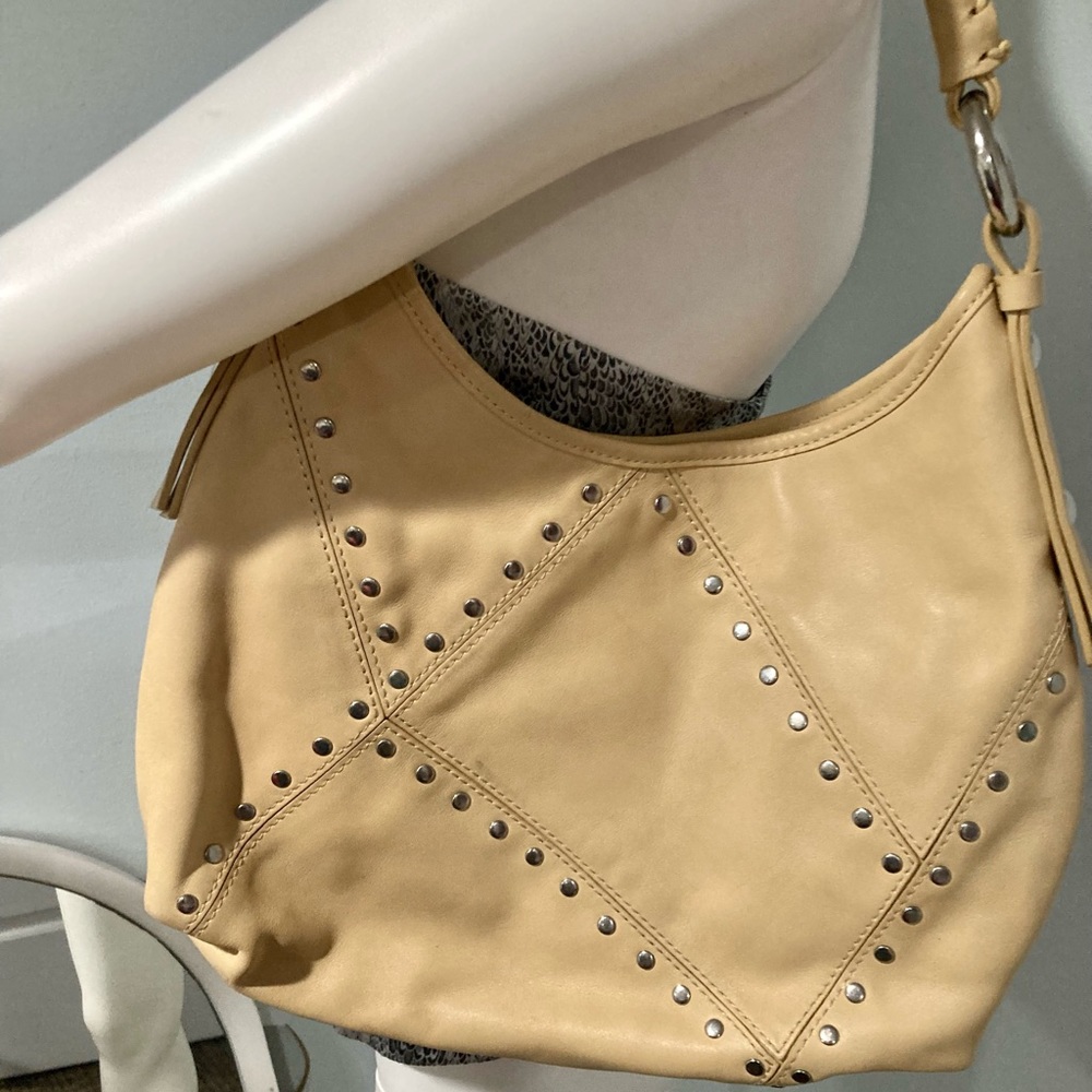 DESMO Beige Leather Studded Hobo bag made In Italy